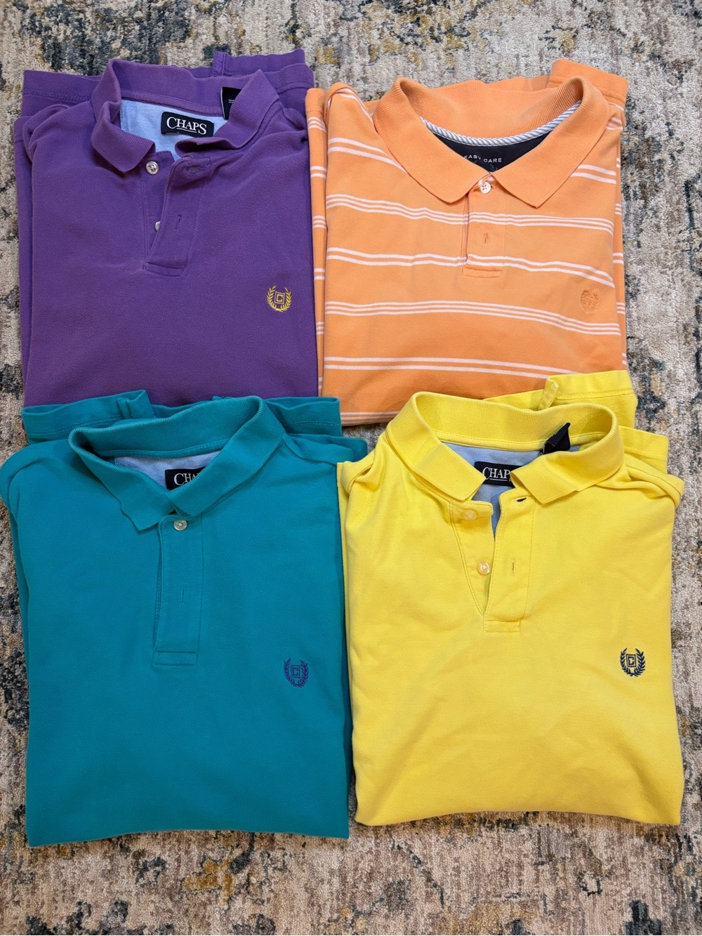 Chaps Polo Short Sleeve Shirt Bundle of 4 Adult Size Large 100% Cotton